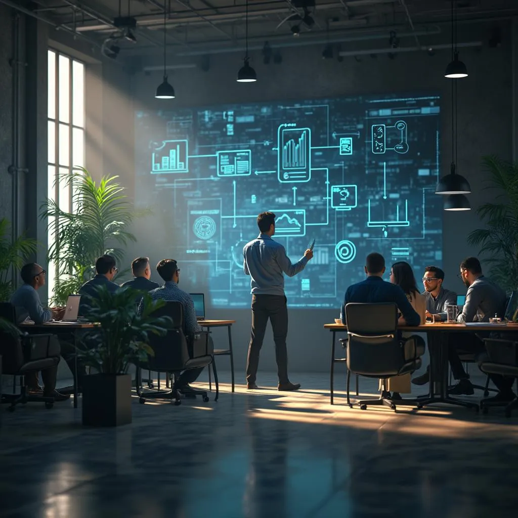 Consultor presentando estrategias a un cliente